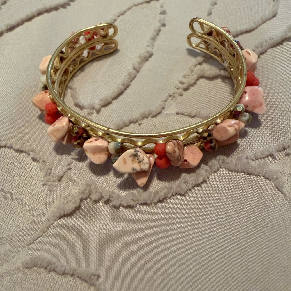 Gold and Coral Beaded Bracelet